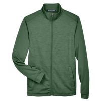 Devon & Jones Men's Newbury Colorblock Mélange Fleece Full-Zip jacket, Forest / Forest Heather, Front view
