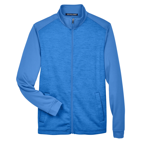 Devon & Jones Men's Newbury Colorblock Mélange Fleece Full-Zip jacket, French Blue / French Blue Heather, Front view