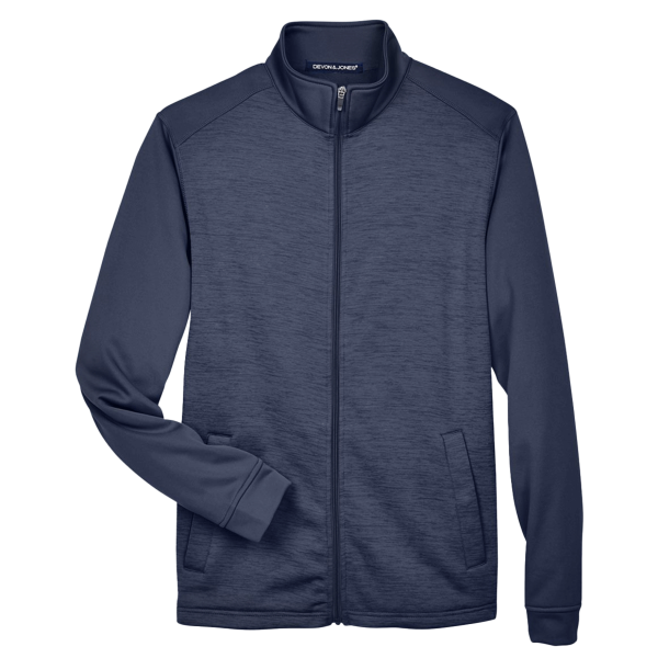 Devon & Jones Men's Newbury Colorblock Mélange Fleece Full-Zip jacket, Navy / Navy Heather, Front view