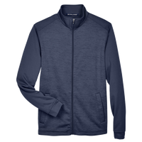 Devon & Jones Men's Newbury Colorblock Mélange Fleece Full-Zip jacket, Navy / Navy Heather, Front view