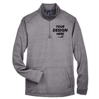 Devon & Jones Men's Newbury Mélange Fleece Quarter-Zip Pullover, Dark Grey Heather, Front view, Mockup