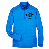 Devon & Jones Men's Newbury Mélange Fleece Quarter-Zip Pullover, French Blue Heather, Front view, Mockup
