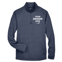 Devon & Jones Men's Newbury Mélange Fleece Quarter-Zip Pullover, Navy Heather, Front view, Mockup