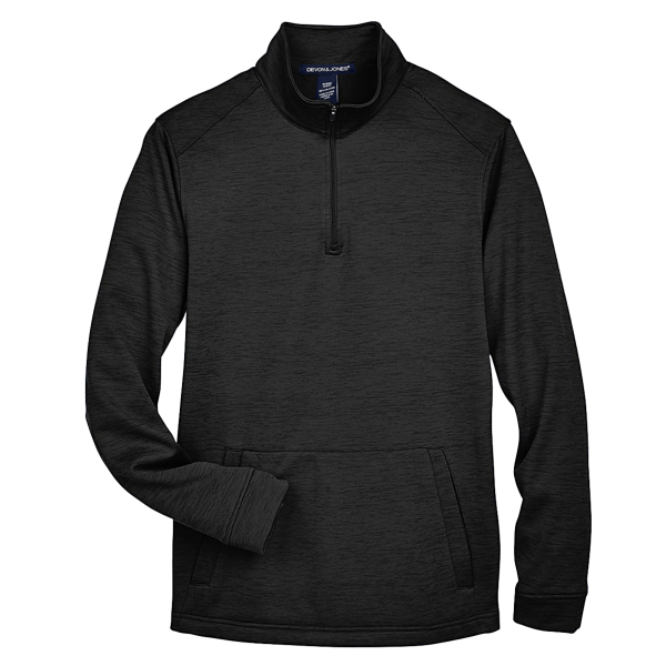 Devon & Jones Men's Newbury Mélange Fleece Quarter-Zip Pullover, Black Heather, Front view