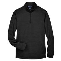 Devon & Jones Men's Newbury Mélange Fleece Quarter-Zip Pullover, Black Heather, Front view