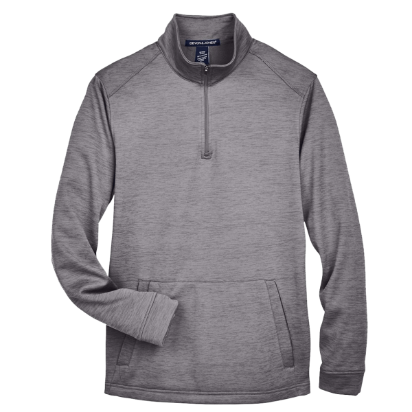 Devon & Jones Men's Newbury Mélange Fleece Quarter-Zip Pullover, Dark Grey Heather, Front view