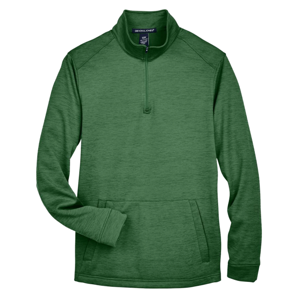 Devon & Jones Men's Newbury Mélange Fleece Quarter-Zip Pullover, Forest Heather, Front view