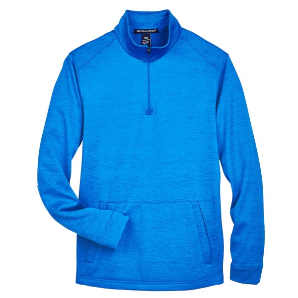 Devon & Jones Men's Newbury Mélange Fleece Quarter-Zip Pullover, French Blue Heather, Front view