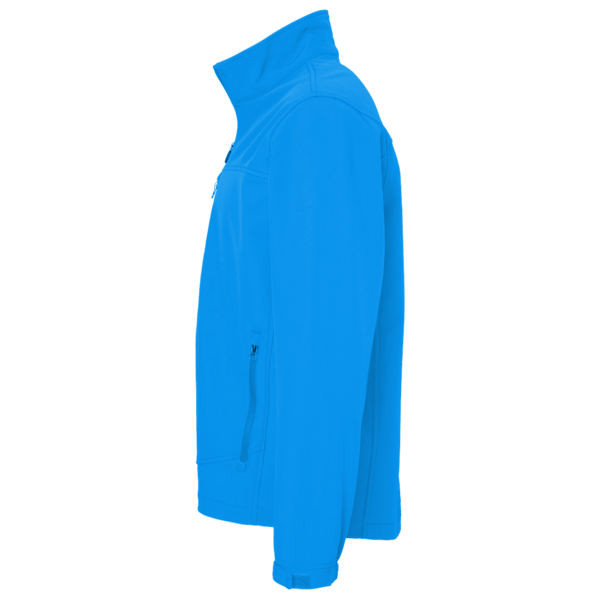 Devon & Jones Men's Newbury Mélange Fleece Quarter-Zip Pullover, French Blue Heather, Left Sleeve view