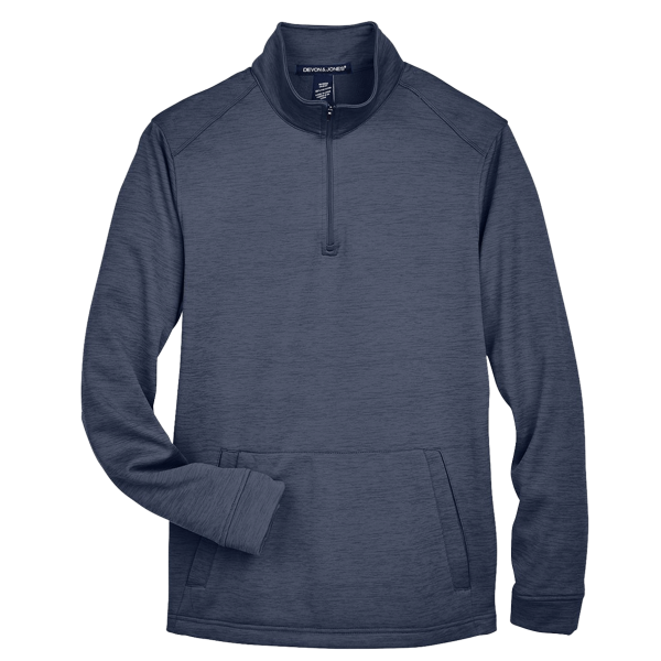 Devon & Jones Men's Newbury Mélange Fleece Quarter-Zip Pullover, Navy Heather, Front view