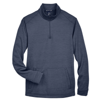 Devon & Jones Men's Newbury Mélange Fleece Quarter-Zip Pullover, Navy Heather, Front view