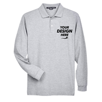 Devon & Jones Men's Pima Piqué Long Sleeve Polo, Grey Heather, Front view, Mockup