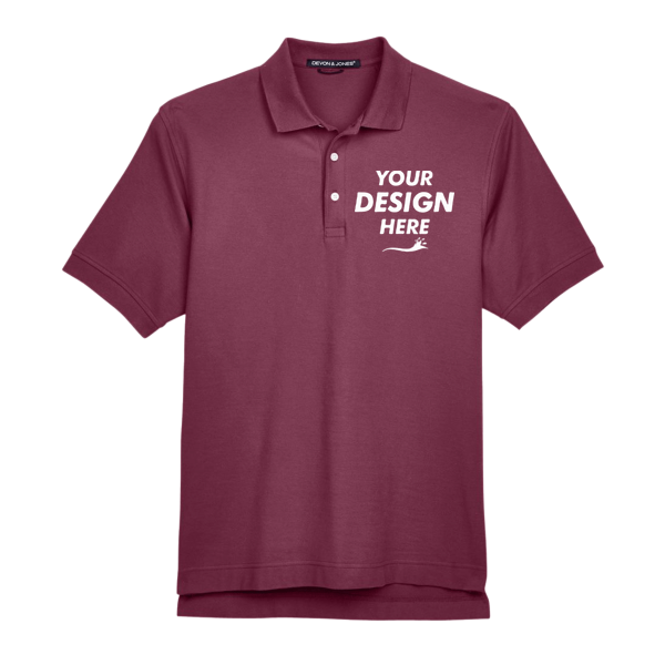 Devon & Jones Men's Pima Piqué Polo, Burgundy, Front view, Mockup