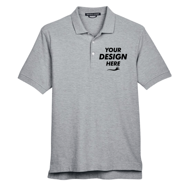 Devon & Jones Men's Pima Piqué Polo, Grey Heather, Front view, Mockup