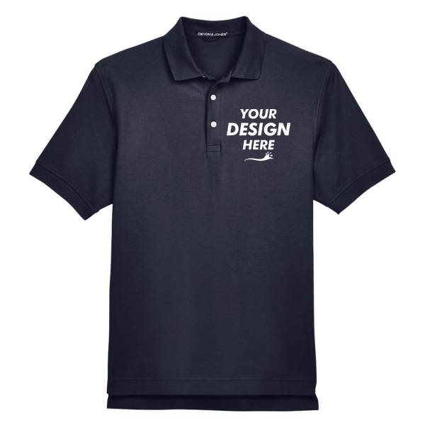 Devon & Jones Men's Pima Piqué Polo, Navy, Front view, Mockup
