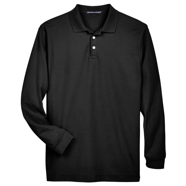 Devon & Jones Men's Pima Piqué Long Sleeve Polo, Black, Front view