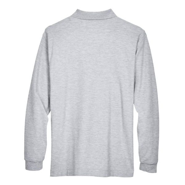 Devon & Jones Men's Pima Piqué Long Sleeve Polo, Grey Heather, Back view