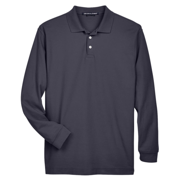 Devon & Jones Men's Pima Piqué Long Sleeve Polo, Navy, Front view