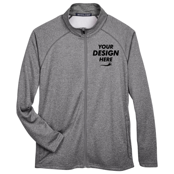 Devon & Jones Men's Stretch Tech-Shell® Compass Full-Zip Jacket, Dark Grey Heather, Front view, Mockup