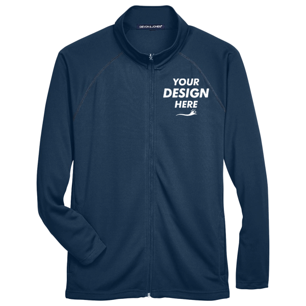 Devon & Jones Men's Stretch Tech-Shell® Compass Full-Zip Jacket, Navy, Front view, Mockup