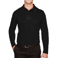 Devon & Jones Men's Tall CrownLux Performance® Plaited Long Sleeve Polo, Black, Front view