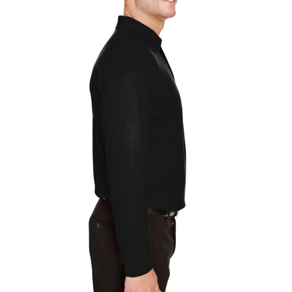 Devon & Jones Men's Tall CrownLux Performance® Plaited Long Sleeve Polo, Black, Right Sleeve view