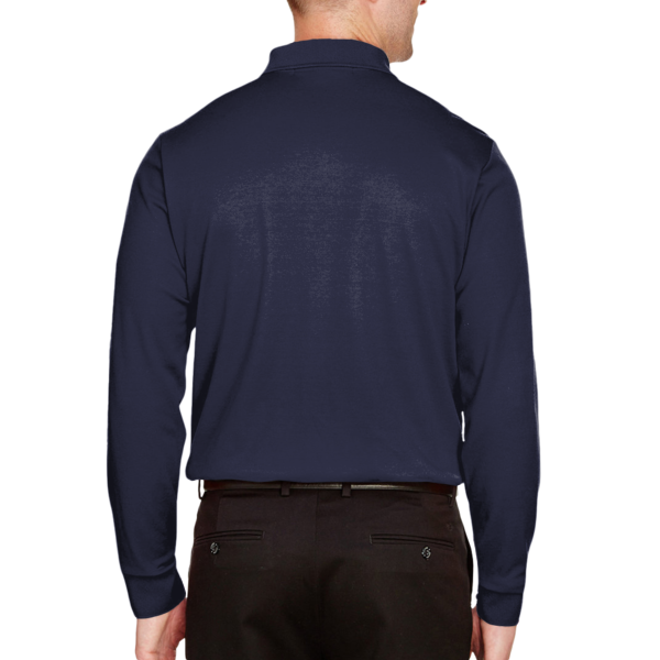 Devon & Jones Men's Tall CrownLux Performance® Plaited Long Sleeve Polo, Navy, Back view