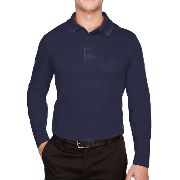 Devon & Jones Men's Tall CrownLux Performance® Plaited Long Sleeve Polo, Navy, Front view