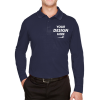 Devon & Jones Men's Tall CrownLux Performance® Plaited Long Sleeve Polo, Navy, Front view, Mockup