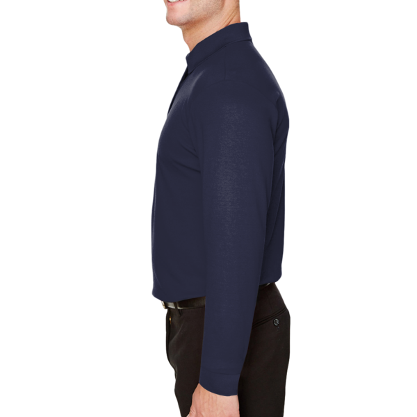 Devon & Jones Men's Tall CrownLux Performance® Plaited Long Sleeve Polo, Navy, Left Sleeve view