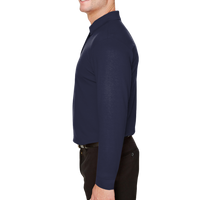 Devon & Jones Men's Tall CrownLux Performance® Plaited Long Sleeve Polo, Navy, Left Sleeve view