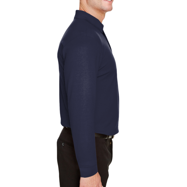 Devon & Jones Men's Tall CrownLux Performance® Plaited Long Sleeve Polo, Navy, Right Sleeve view