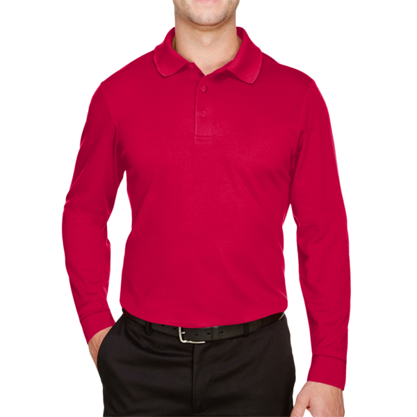 Devon & Jones Men's Tall CrownLux Performance® Plaited Long Sleeve Polo, Red, Front view