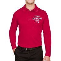 Devon & Jones Men's Tall CrownLux Performance® Plaited Long Sleeve Polo, Red, Front view, Mockup