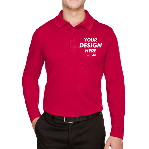 Devon & Jones Men's Tall CrownLux Performance® Plaited Long Sleeve Polo, Red, Front view, Mockup