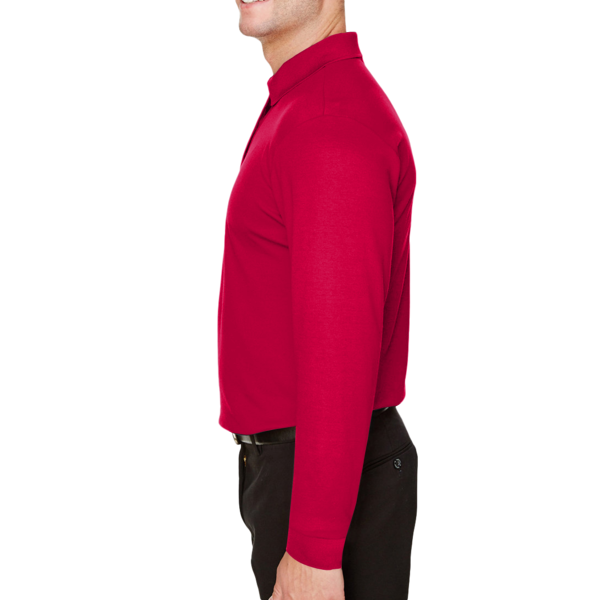 Devon & Jones Men's Tall CrownLux Performance® Plaited Long Sleeve Polo, Red, Left Sleeve view