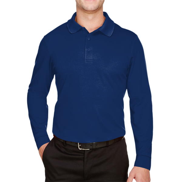 Devon & Jones Men's Tall CrownLux Performance® Plaited Long Sleeve Polo, True Royal, Front view