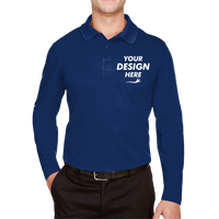 Devon & Jones Men's Tall CrownLux Performance® Plaited Long Sleeve Polo, True Royal, Front view, Mockup