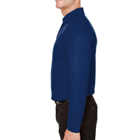 Devon & Jones Men's Tall CrownLux Performance® Plaited Long Sleeve Polo, True Royal, Left Sleeve view