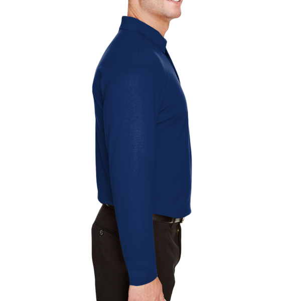 Devon & Jones Men's Tall CrownLux Performance® Plaited Long Sleeve Polo, True Royal, Right Sleeve view