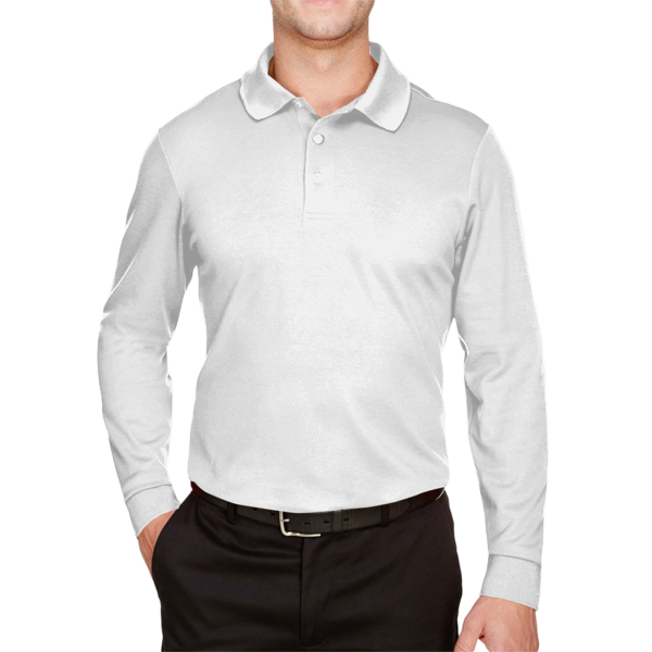 Devon & Jones Men's Tall CrownLux Performance® Plaited Long Sleeve Polo, White, Front view