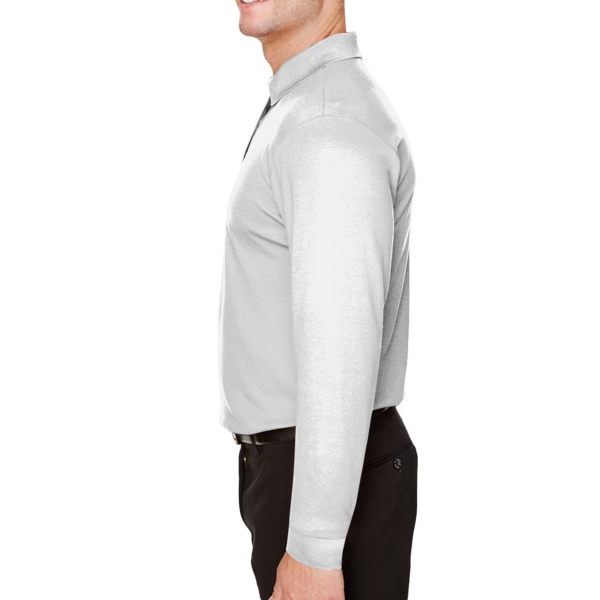Devon & Jones Men's Tall CrownLux Performance® Plaited Long Sleeve Polo, White, Left Sleeve view