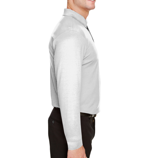Devon & Jones Men's Tall CrownLux Performance® Plaited Long Sleeve Polo, White, Right Sleeve view