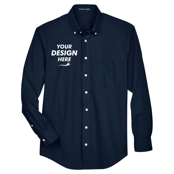 Devon & Jones Men's Tall Crown Collection® Broadcloth Woven Dress Shirt, Navy, Front view, Mockup