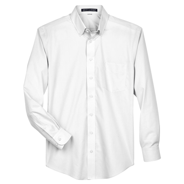 Devon & Jones Men's Tall Crown Collection® Broadcloth Woven Dress Shirt, White, Front view