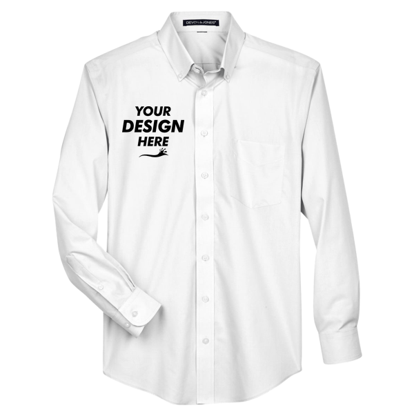 Devon & Jones Men's Tall Crown Collection® Broadcloth Woven Dress Shirt, White, Front view, Mockup