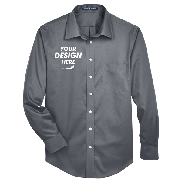 Devon & Jones Men's Tall Crown Collection® Solid Stretch Twill Woven Dress Shirt, Graphite, Front view, Mockup