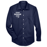 Devon & Jones Men's Tall Crown Collection® Solid Stretch Twill Woven Dress Shirt, Navy, Front view, Mockup