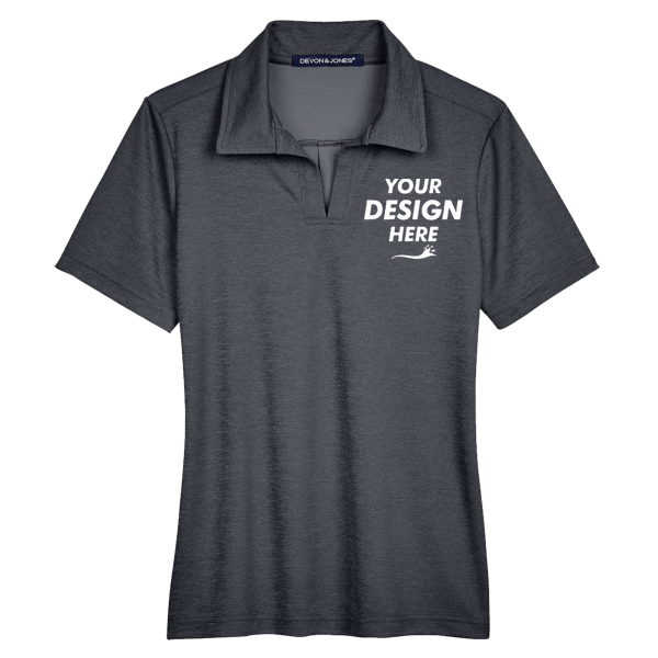 Devon & Jones Women's CrownLux Performance® Address Melange Polo, Black Heather, Front view, Mockup