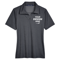 Devon & Jones Women's CrownLux Performance Address Melange Polo, Black Melange, Front view, Mockup